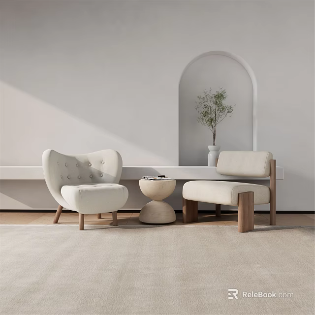 Modern Casual Sofa Set With Light Fabric Upholstery Wooden Legs And Side Table 3d model 