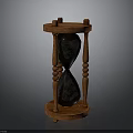 Classic Wooden Hourglass Structure With Black Sandglass And Decorative Pillars