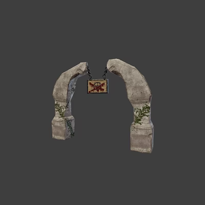 Antique Stone Archway With Ivy Decorations And Central Hanging Badge 3d model