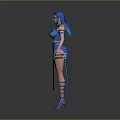 Game Movie Character With Blue Hair Blue Black Decorative Outfit Leg Straps And High Heels