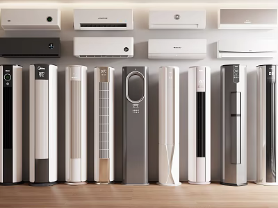 Modern Air Conditioner Fans With Various Types Standing And Wall Mounted Designs 3d model