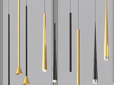 Modern Minimalist Pendant Lights Gold Black Metal Sleek Long Cone Shapes Interior Design 3d model