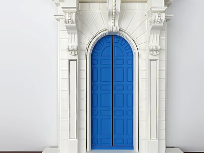 Decorative Components Of Blue Door With White Frame And Ornate Details 3d model