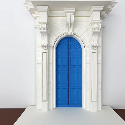 Decorative Components Of Blue Door With White Frame And Ornate Details 3d model