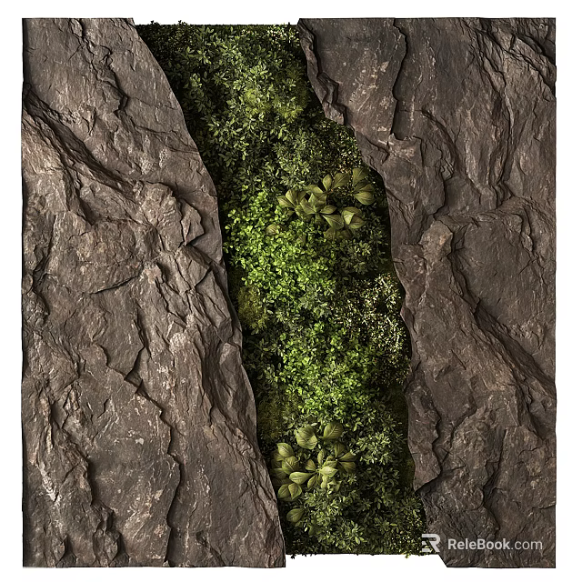 Indoor Natural Green Plant Wall Design With Rock Accents And Lush Foliage Decoration 3d model 