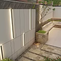 Stunning Courtyard Garden Featuring Lawn Stone Pathway Patio Seating Pergola And Outdoor Lighting
