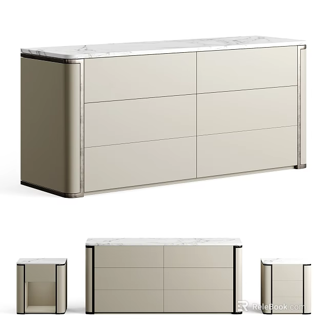 Sleek Modern Entryway Cabinet And Side Cabinet With Marble Top And Storage Drawers 3d model 