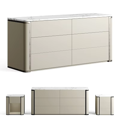 Sleek Modern Entryway Cabinet And Side Cabinet With Marble Top And Storage Drawers 3d model