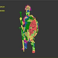 Ancient Warrior 3D Character Model With Spiked Helmet Shield And Sword Armor