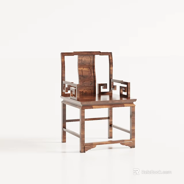 Chinese Traditional Wooden Leisure Chair With Carved Armrests And Classic Backrest Design 3d model 
