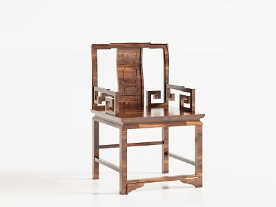 Chinese Traditional Wooden Leisure Chair With Carved Armrests And Classic Backrest Design 3d model