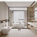 Elegant Modern Bathroom Interior With Freestanding Bathtub Double Vanity And Large Mirror