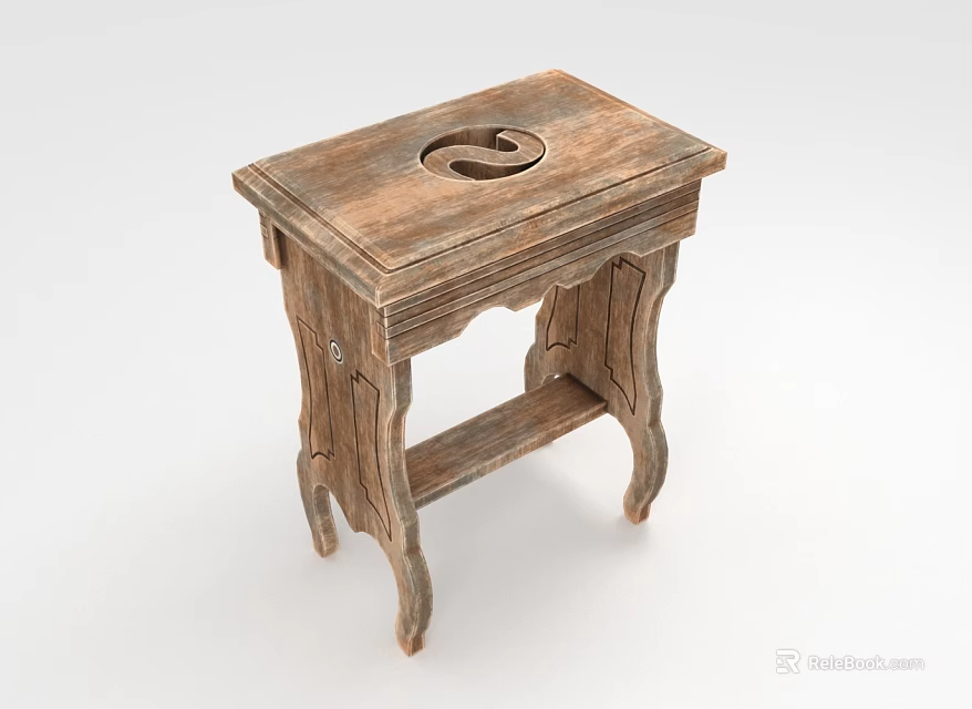 Vintage Wooden Side Table With Carved Legs And Circular Tabletop Cutout 3d model 