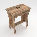 Vintage Wooden Side Table With Carved Legs And Circular Tabletop Cutout