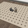Beige Square Rug With Black Star Pattern On Wooden Floor Decor