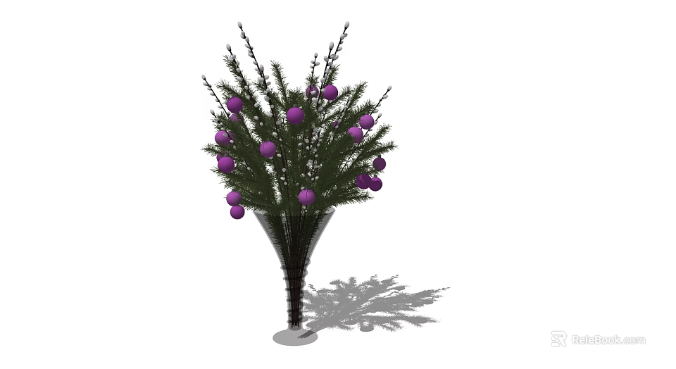 Elegant Decorative Ornament Set With Glass Vase Purple Spherical Ornaments And Branches 3d model 