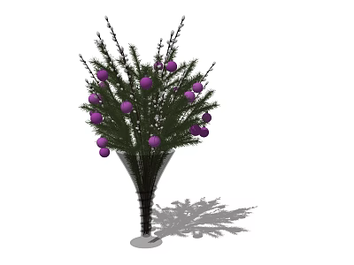 Elegant Decorative Ornament Set With Glass Vase Purple Spherical Ornaments And Branches 3d model