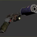 Rusted Modified Weapon With Canister Attachment Red Trigger And Green Grip