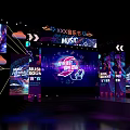 Dance Hall Stage With Purple Lighting Music Festival Party Atmosphere And Sound System