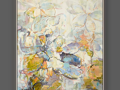 Framed Abstract Floral Painting With Soft Blue Green And Yellow Tones 3d model