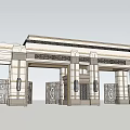 Grand Entrance Gate With Classic Stone Columns And Ornate Metal Doors