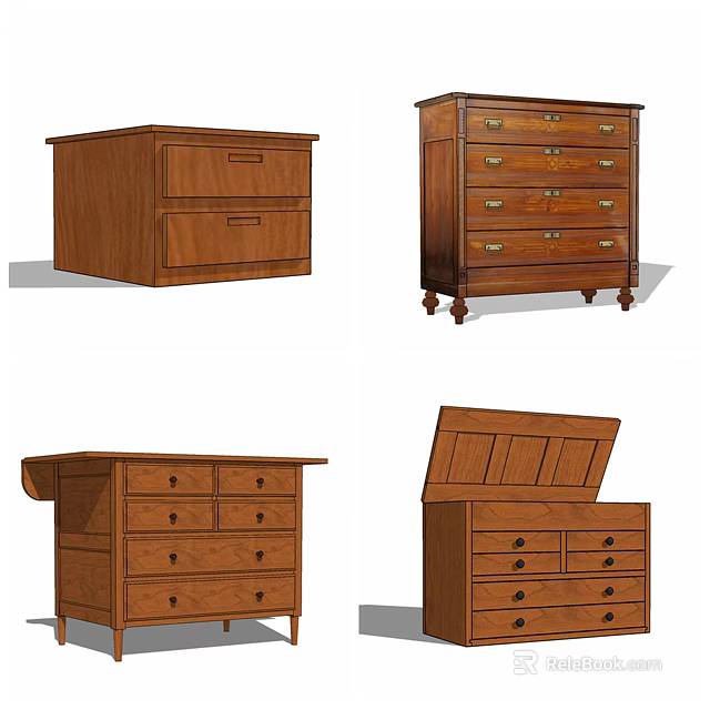 Classic Wooden Chest of Drawers with Multiple Drawers and Different Styles 3d model 