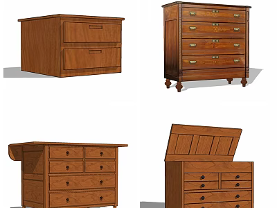 Classic Wooden Chest of Drawers with Multiple Drawers and Different Styles 3d model
