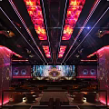 Modern Bar Interior With Colorful Neon Lights LED Screen And Comfortable Orange Seating