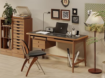 Middle Ancient Silent Wind Desk Writing Desk and Chair Combination Office Desk and Chair Computer Desk 3d model