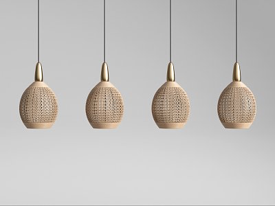 Nordic chandelier rattan chandelier combination 3d model