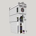 Classical Style Commercial Complex White Building With Round Clock And Arched Door 3d model