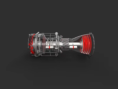 Industrial Turbine Engine Cutaway View With Red Internal Components And Metal Frame 3d model