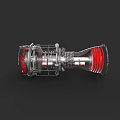 Industrial Turbine Engine Cutaway View With Red Internal Components And Metal Frame