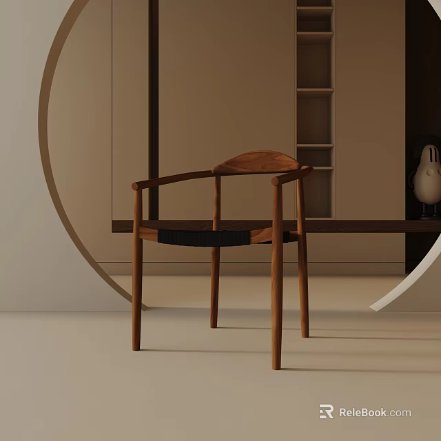 Elegant White Table Lamp In Modern Room With Woven Cushion Armchair And Bookshelf 3d model 