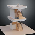 Modern Wooden Stairs In Two Story Open Structure Architectural Model With Handrail