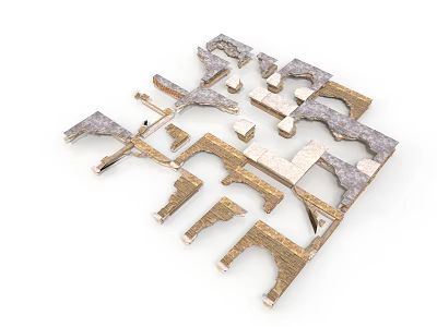 Geometric Modular Structural Components With Assorted Wooden And Metal Design Elements 3d model