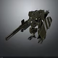 Detailed Green Armored Mech Warrior With Heavy Cannon And Striped Armor Plates