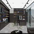Modern Clothing Store Interior With Shelves Hanging Clothes Sofa And Counter