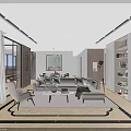 Modern Living And Dining Room Interior With Sofa Coffee Table Rug Floor To Ceiling Windows