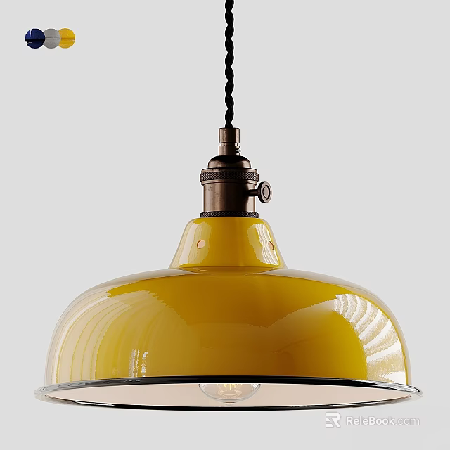 Yellow Dome Shaped Pendant Light with Brass Top and Glossy Glass Shade for Modern Decor 3d model 