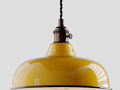 Yellow Dome Shaped Pendant Light with Brass Top and Glossy Glass Shade for Modern Decor 3d model