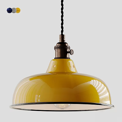 Yellow Dome Shaped Pendant Light with Brass Top and Glossy Glass Shade for Modern Decor 3d model