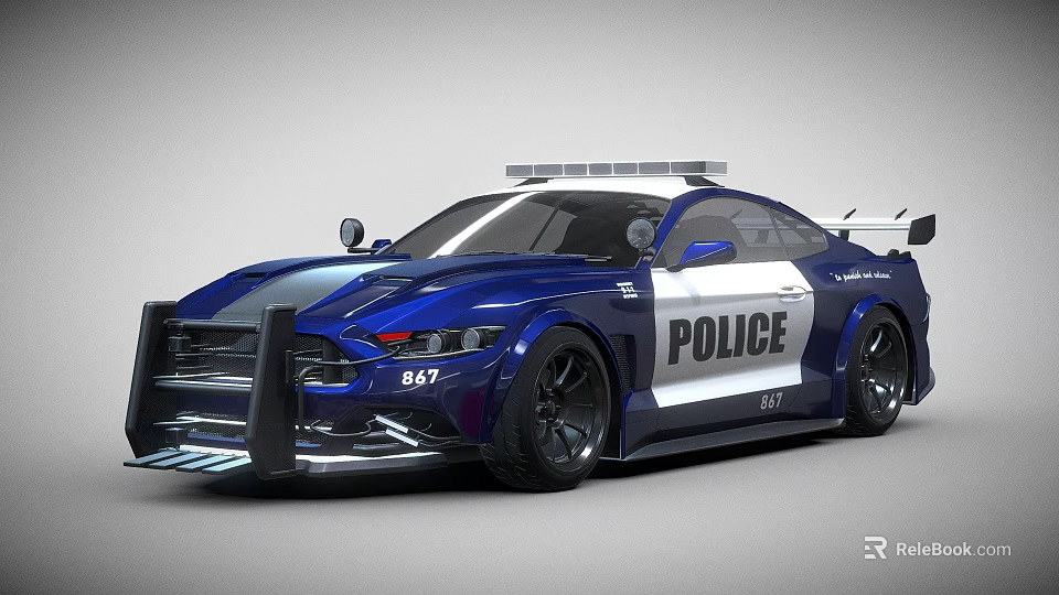 Blue Police Sports Car with Roof Lights and Front Push Bumper 3d model 