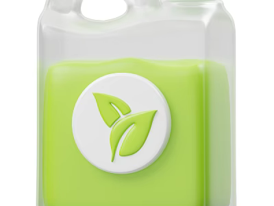 Industrial Equipment Cleaning Solution In Transparent Container With Green Liquid And Leaf Logo 3d model