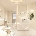 Modern Luxury Cream Tone Beauty Salon Reception Area With Cozy Seats And Elegant Lighting