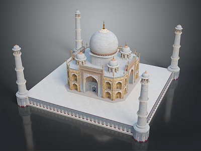 Taj Mahal Iconic Architecture With White Marble Dome Four Minarets Symmetrical Design 3d model