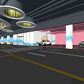 Modern Indoor Parking Garage With Ceiling Lights Parked Vehicles And Floor Markings