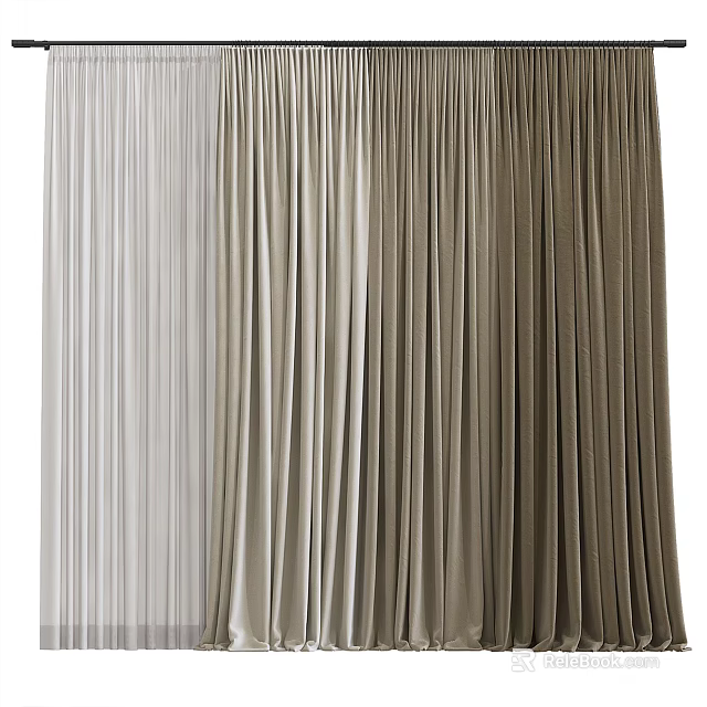 Elegant Light Gray Pleated Curtains With Soft Flowing Texture For Modern Home 3d model 