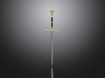 Medieval Sword With Golden Hilt Brown Handle And Silver Blade Design 3d model