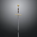 Medieval Sword With Golden Hilt Brown Handle And Silver Blade Design